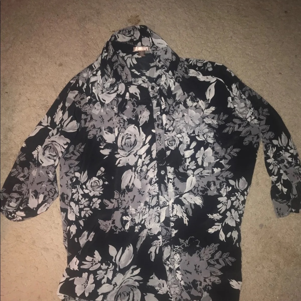 Lane Bryant Black and White Floral Blouse